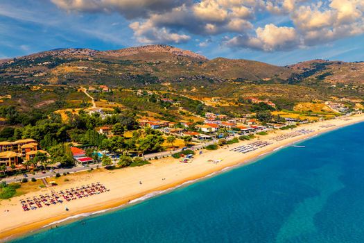 Skala Beach view from above, Cephalonia, Greece. Skala famous beach in Kefalonia island, Greece. Beeautiful Skala beach, Kefalonia island, Ionian sea, Greece. 