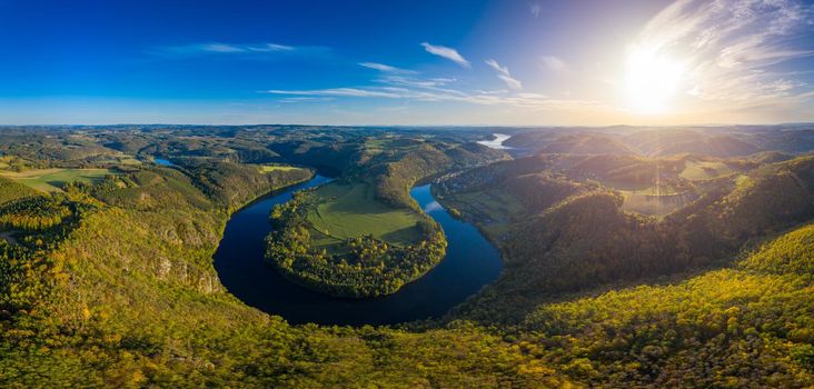 View of Vltava river horseshoe shape meander from Solenice viewpoint, Czech Republic. Zduchovice, Solenice, hidden gem among travel destinations, close to Prague, Czechia