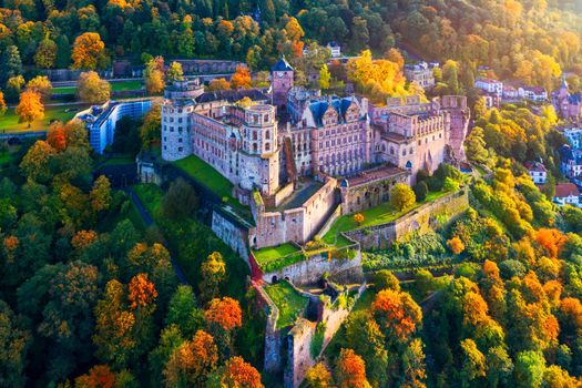 Heidelberg skyline aerial view from above. Heidelberg skyline aerial view of old town river and bridge, Germany. Aerial View of Heidelberg, Germany Old Town. Video of the aerial view of Heidelberg.