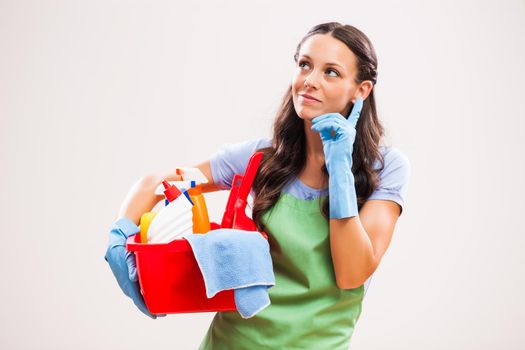 Portrait of housewife who is ready for housework.