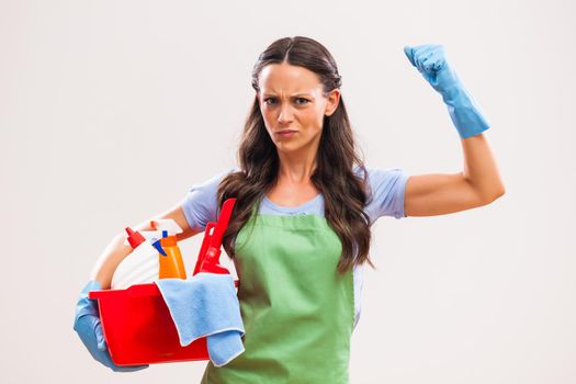 Portrait of housewife who is ready for housework.