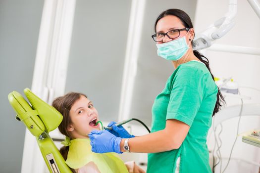 Little girl is ready for dentist.