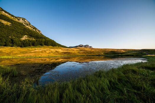 Mountain clifs and Borilovacko lake, Zelengora mountain, Dinaric Alps, Bosnia and Herzegovina.