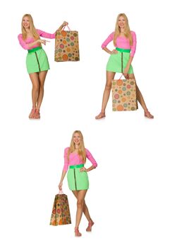 Woman with shopping bags isolated on white