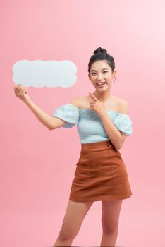 Attractive asian female with empty message box