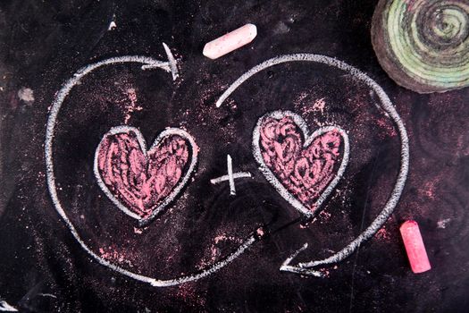 Representation with chalk on the blackboard of calculations rappresentani love