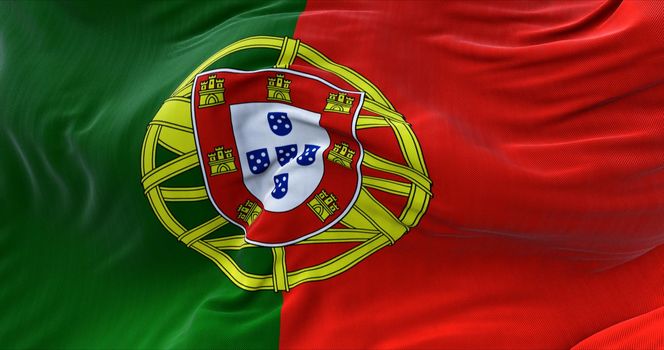 Detail of the national flag of Portugal flying in the wind. Democracy and politics.