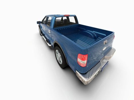 Generic and Brandless Pickup Truck with Enclosed Cabin Isolated on White 3d Illustration, Contemporary Light-Duty Truck Studio, Utility Vehicle Ute Auto Transport, Pickup Open Cargo Area Vehicle Sign