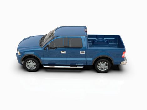 Generic and Brandless Pickup Truck with Enclosed Cabin Isolated on White 3d Illustration, Contemporary Light-Duty Truck Studio, Utility Vehicle Ute Auto Transport, Pickup Open Cargo Area Vehicle Sign