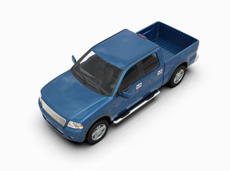 Generic and Brandless Pickup Truck with Enclosed Cabin Isolated on White 3d Illustration, Contemporary Light-Duty Truck Studio, Utility Vehicle Ute Auto Transport, Pickup Open Cargo Area Vehicle Sign
