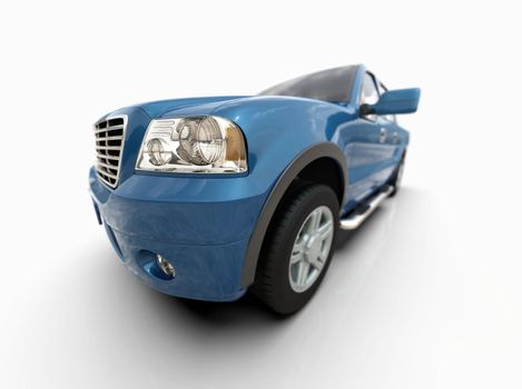 Generic and Brandless Pickup Truck with Enclosed Cabin Isolated on White 3d Illustration, Contemporary Light-Duty Truck Studio, Utility Vehicle Ute Auto Transport, Pickup Open Cargo Area Vehicle Sign