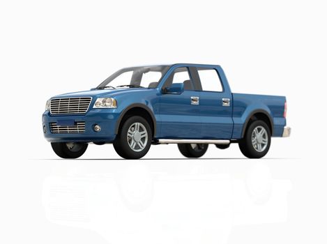 Generic and Brandless Pickup Truck with Enclosed Cabin Isolated on White 3d Illustration, Contemporary Light-Duty Truck Studio, Utility Vehicle Ute Auto Transport, Pickup Open Cargo Area Vehicle Sign