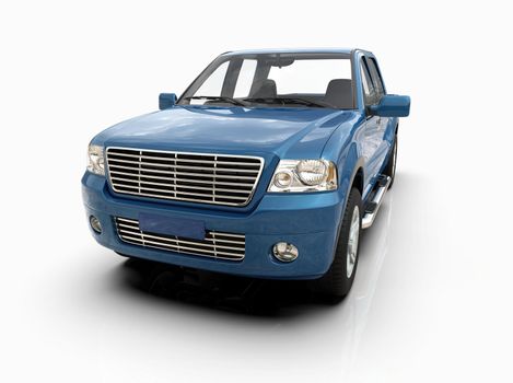 Generic and Brandless Pickup Truck with Enclosed Cabin Isolated on White 3d Illustration, Contemporary Light-Duty Truck Studio, Utility Vehicle Ute Auto Transport, Pickup Open Cargo Area Vehicle Sign