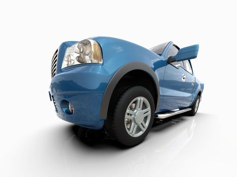 Generic and Brandless Pickup Truck with Enclosed Cabin Isolated on White 3d Illustration, Contemporary Light-Duty Truck Studio, Utility Vehicle Ute Auto Transport, Pickup Open Cargo Area Vehicle Sign