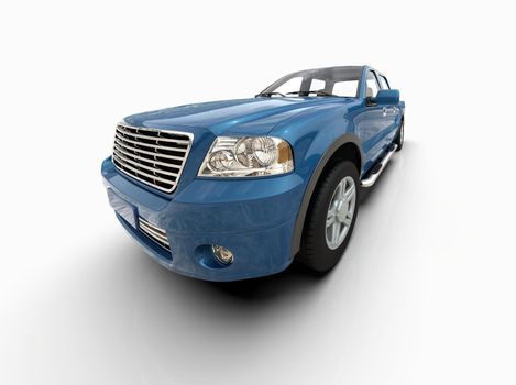 Generic and Brandless Pickup Truck with Enclosed Cabin Isolated on White 3d Illustration, Contemporary Light-Duty Truck Studio, Utility Vehicle Ute Auto Transport, Pickup Open Cargo Area Vehicle Sign