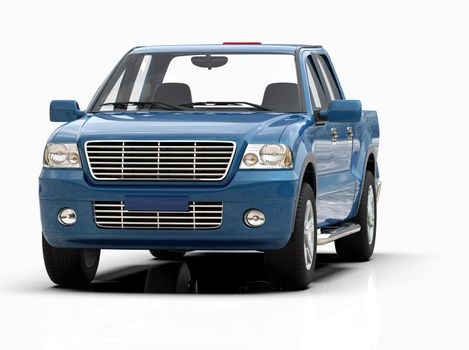 Generic and Brandless Pickup Truck with Enclosed Cabin Isolated on White 3d Illustration, Contemporary Light-Duty Truck Studio, Utility Vehicle Ute Auto Transport, Pickup Open Cargo Area Vehicle Sign
