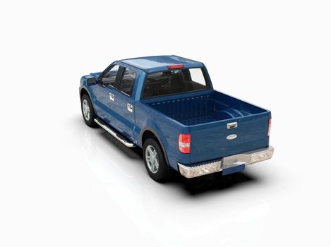 Generic and Brandless Pickup Truck with Enclosed Cabin Isolated on White 3d Illustration, Contemporary Light-Duty Truck Studio, Utility Vehicle Ute Auto Transport, Pickup Open Cargo Area Vehicle Sign