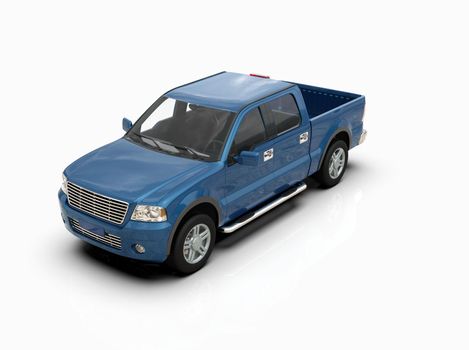 Generic and Brandless Pickup Truck with Enclosed Cabin Isolated on White 3d Illustration, Contemporary Light-Duty Truck Studio, Utility Vehicle Ute Auto Transport, Pickup Open Cargo Area Vehicle Sign