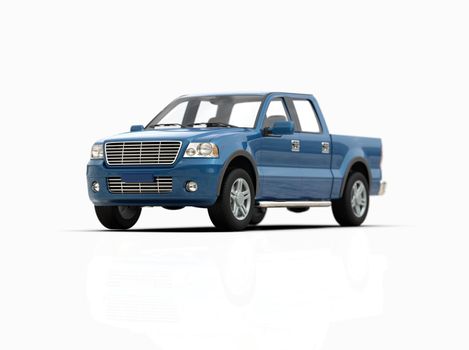 Generic and Brandless Pickup Truck with Enclosed Cabin Isolated on White 3d Illustration, Contemporary Light-Duty Truck Studio, Utility Vehicle Ute Auto Transport, Pickup Open Cargo Area Vehicle Sign
