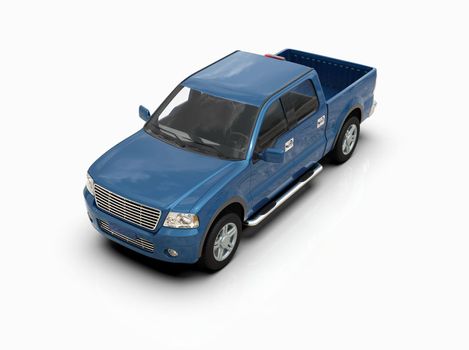 Generic and Brandless Pickup Truck with Enclosed Cabin Isolated on White 3d Illustration, Contemporary Light-Duty Truck Studio, Utility Vehicle Ute Auto Transport, Pickup Open Cargo Area Vehicle Sign