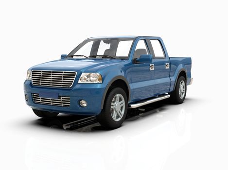 Generic and Brandless Pickup Truck with Enclosed Cabin Isolated on White 3d Illustration, Contemporary Light-Duty Truck Studio, Utility Vehicle Ute Auto Transport, Pickup Open Cargo Area Vehicle Sign
