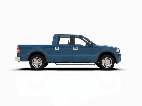 Generic and Brandless Pickup Truck with Enclosed Cabin Isolated on White 3d Illustration, Contemporary Light-Duty Truck Studio, Utility Vehicle Ute Auto Transport, Pickup Open Cargo Area Vehicle Sign