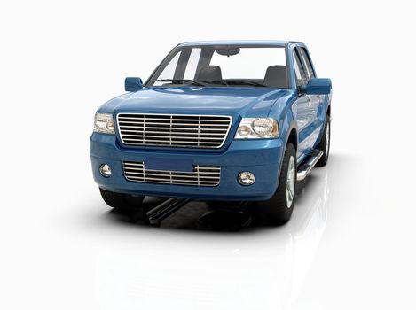Generic and Brandless Pickup Truck with Enclosed Cabin Isolated on White 3d Illustration, Contemporary Light-Duty Truck Studio, Utility Vehicle Ute Auto Transport, Pickup Open Cargo Area Vehicle Sign