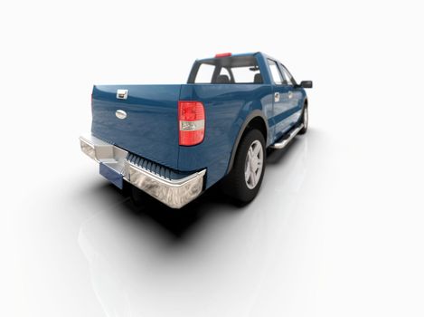 Generic and Brandless Pickup Truck with Enclosed Cabin Isolated on White 3d Illustration, Contemporary Light-Duty Truck Studio, Utility Vehicle Ute Auto Transport, Pickup Open Cargo Area Vehicle Sign