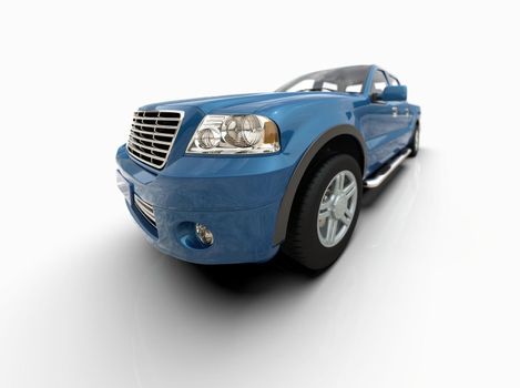 Generic and Brandless Pickup Truck with Enclosed Cabin Isolated on White 3d Illustration, Contemporary Light-Duty Truck Studio, Utility Vehicle Ute Auto Transport, Pickup Open Cargo Area Vehicle Sign