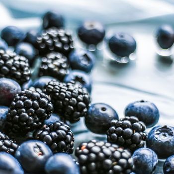 Blueberries and blackberries as fruit background, healthy food and berry juice, vegan snack and diet nutrition.