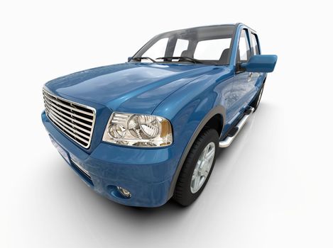 Generic and Brandless Pickup Truck with Enclosed Cabin Isolated on White 3d Illustration, Contemporary Light-Duty Truck Studio, Utility Vehicle Ute Auto Transport, Pickup Open Cargo Area Vehicle Sign