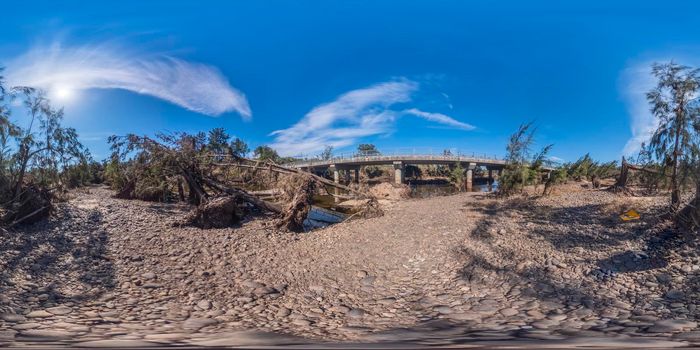 Spherical panoramic photograph of the Nepean River after severe flooding in Yarramundi Reserve in the Hawkesbury region of New South Wales in Australia