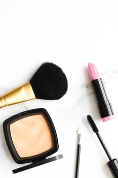 Make-up and cosmetics products on marble, flatlay background - modern feminine lifestyle, beauty blog and fashion inspiration concept