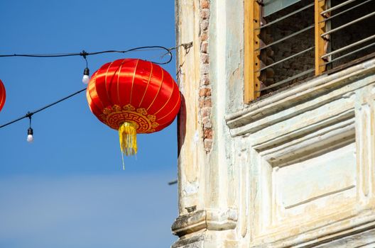 A red chinese new year is hang at heritage house at Georgetown.