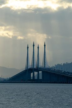 Sun ray at Penang Bridge in morning.