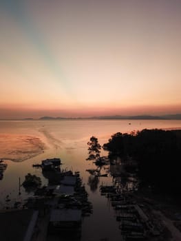 Aerial view sunset at Malays fisherman jetty