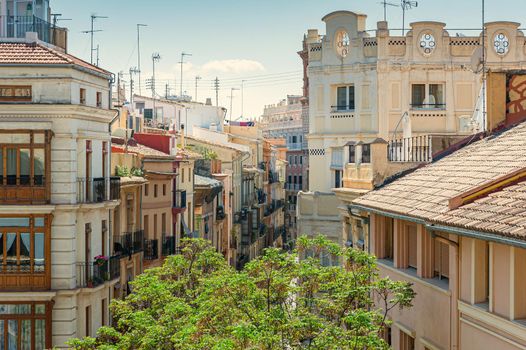 View at Valencia downtown with rooftops of residential dwellings. Valencia downtown. Spain. Europe.