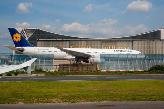 05/26/2019. Frankfurt Airport, Germany. Airbus by Lufthansa Technik maintenance hangar. Operated by Fraport and serves as the main hub for Lufthansa including Lufthansa City Line and Lufthansa Cargo.
