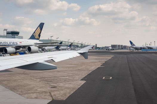 05/26/2019. Frankfurt Airport, Germany. Singapore Airplane at terminal. Airport operated by Fraport and serves as the main hub for Lufthansa.