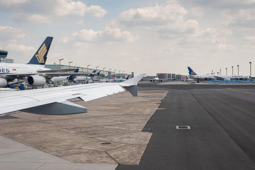 05/26/2019. Frankfurt Airport, Germany. Singapore Airplane at terminal. Airport operated by Fraport and serves as the main hub for Lufthansa.