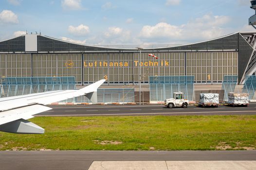 05/26/2019. Frankfurt Airport, Germany. Lufthansa Technik maintenance hangar. Airport operated by Fraport and serves as the main hub for Lufthansa including Lufthansa City Line and Lufthansa Cargo.