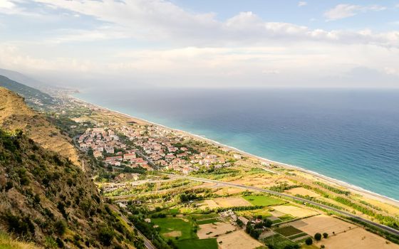 Scenic aerial view over the coastline in Calabria on the thyrrenian sea, Italy