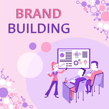 Text sign showing Brand Building, Word for boosting customer s is knowledge over a certain business Presenting Project Report Concept, Reporting Business Status