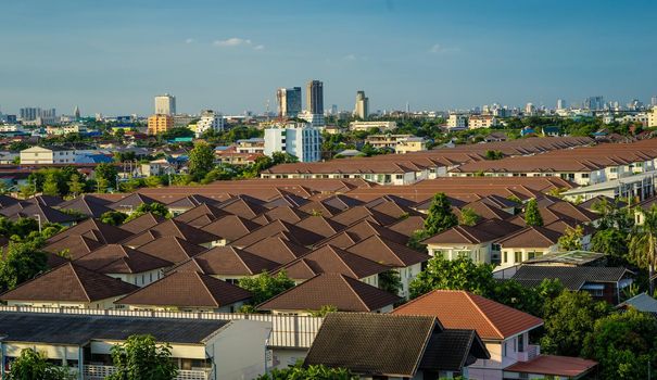 Colorful roof of urban and cloudy sky in cityscape