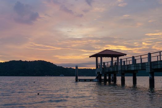 Batu Kawan, Penang/Malaysia - Mar 30 2017: Amazing colorful sunset over jetty Batu Musang.