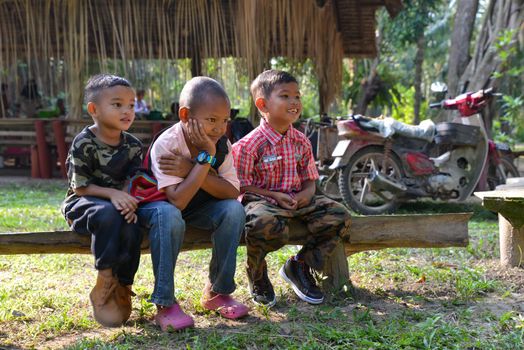 Carey Island, Selangor/Malaysia - Mar 17 2018: Malaysia native people Mah Meri kids.