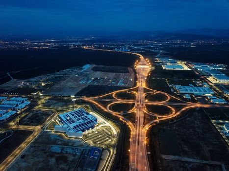 Batu Kawan, Penang/Malaysia - Apr 30 2019: Aerial view IKEA near interchange flyover at night.