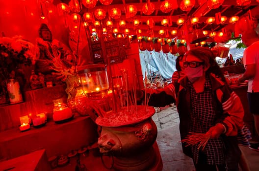George Town, Penang/Malaysia - Jul 31 2018: Chinese pray at temple.