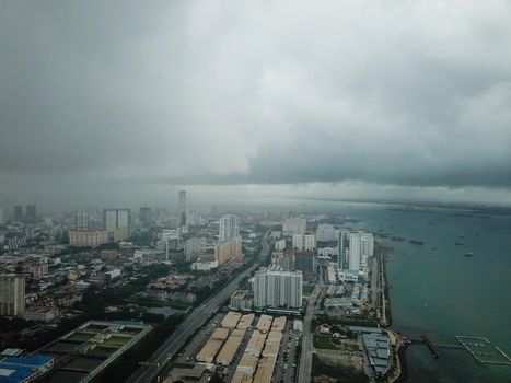 George Town, Penang/Malaysia - May 22 2019: Aerial view Tun Dr Lim Chong Eu Expressway in cloudy morning.