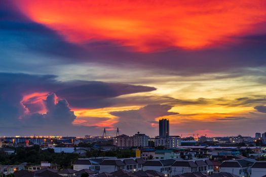 Cityscape of urban and beautiful cloudy sky in the evening